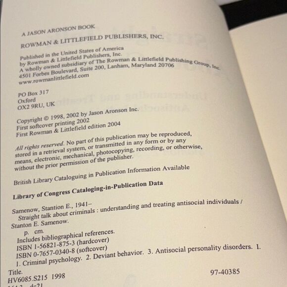 "Straight talk about criminals” book by Stanton E. Samenow - Picture 5 of 5